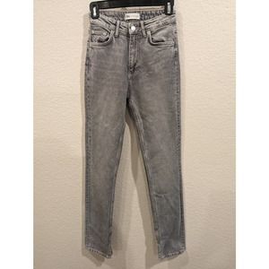 Zara Straight Leg Jeans Grey Wash Size 2 Split Hem